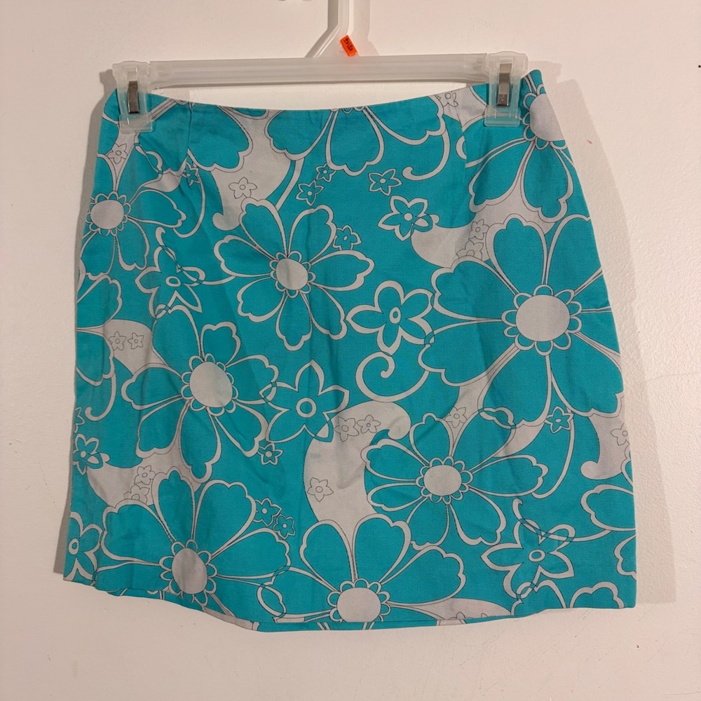 KORS Michael Kors Mini Skirt Womens 10 Turquoise Floral Retro Mod Twill